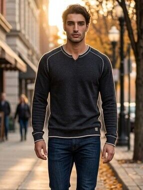 Zenfari Iquito mens 100% cotton long sleeve charcoal pullover shirt Sz XL